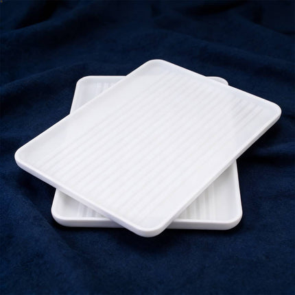 Rectangular Plastic Serving Tray Set of 12 White Anti-Slip Food Dining Trays
