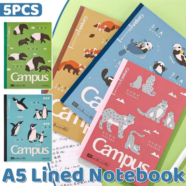KOKUYO Campus A5 Animal Lined Notebooks 5 Pack 40 Sheets