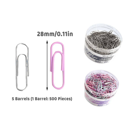 Wengu 28mm Paper Clips 5 Jars Silver or Colourful