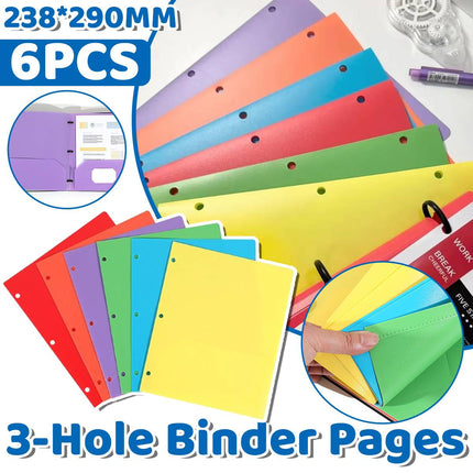 Letter Size 3 Hole Binder Pocket Folders 6 Colours