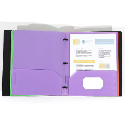 Letter Size 3 Hole Binder Pocket Folders 6 Colours