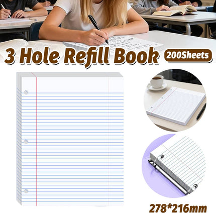 Letter Size 3 Hole Lined Refill Paper 200 Sheets