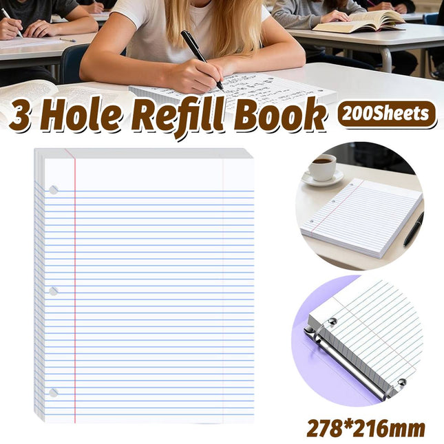 Letter Size 3 Hole Lined Refill Paper 200 Sheets