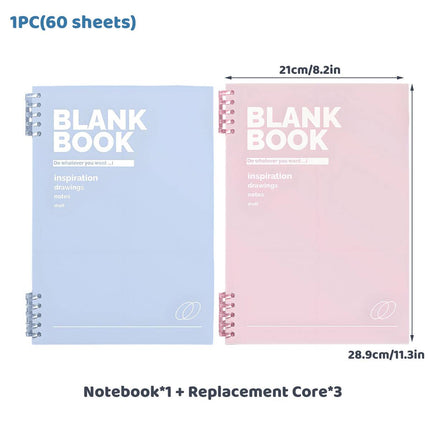 A4 Blank Coil Notebook With 3 Refills Blue Pink Soft Cover