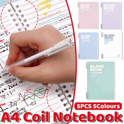 A4 Blank Coil Notebooks 5 Colour Pack Soft Cover 60 Sheets