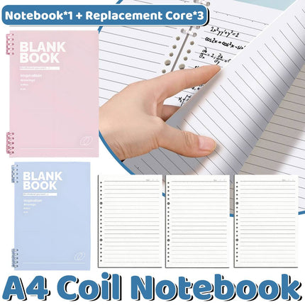 A4 Blank Coil Notebook With 3 Refills Blue Pink Soft Cover