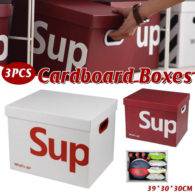 Cardboard Storage Boxes with Lids 3 Pack 39x30x30cm