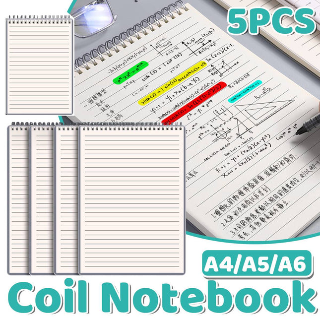 Top Flip Coil Lined Notebooks 5 Pack A6 A5 or A4