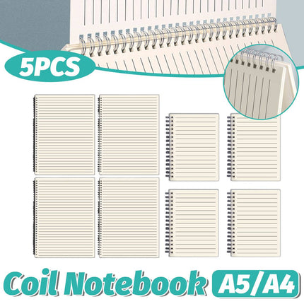 Lined Coil Notebooks 5 Pack A5 A4 Frosted Cover 80 Sheets