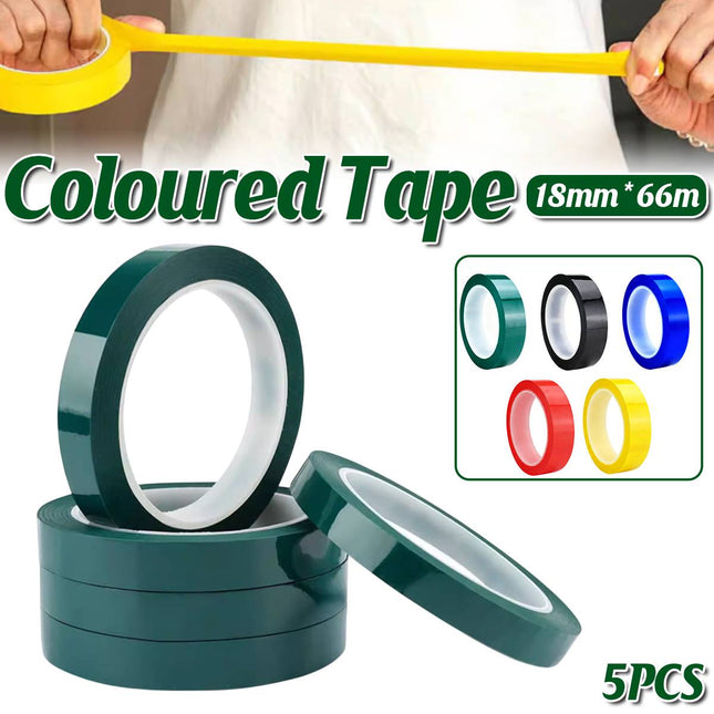 PET Electrical Insulation Tape 5 Pack 18mm x 66m Colour Rolls