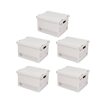 Document Storage Boxes with Lids 5 Pack Two Heights