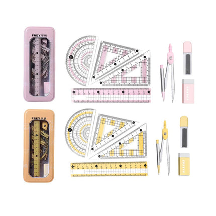 Frey Geometry Set 8 Piece Metal Tin Pink or Yellow