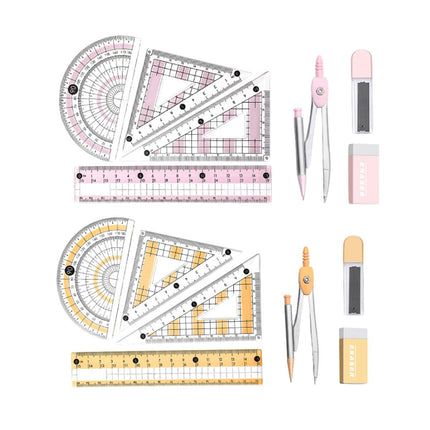 Frey Geometry Set 8 Piece Metal Tin Pink or Yellow