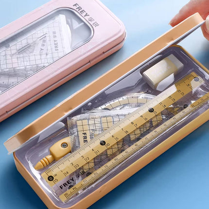Frey Geometry Set 8 Piece Metal Tin Pink or Yellow