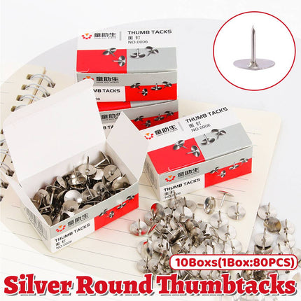 Silver Round Metal Thumbtacks 10 Boxes 80pcs Each