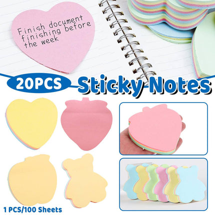 Shaped Sticky Notes Heart Apple Bear 20 Pack