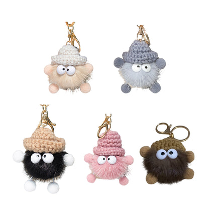 Cartoon Animal Plush Small Coal Ball Backpack Pendants Keychain Doll Keyring Car