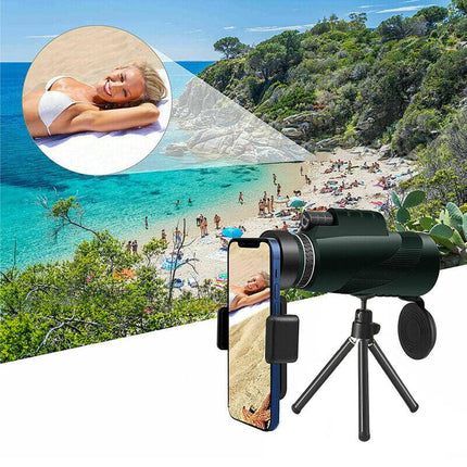 HD Monocular Telescope with Phone Holder and Tripod for Travel and Low Light Use