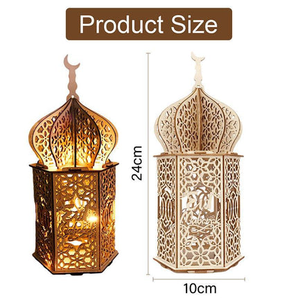 Eid Mubarak Muslim LED Night Light Ramadan Lamp Decor Lights Wooden Lantern - Aimall