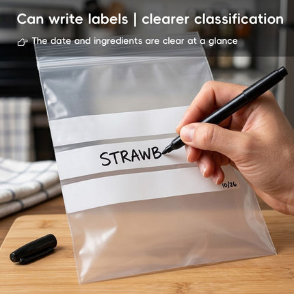 Writable Zip Seal Food Bags 100 Pack Three Sizes