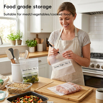 Writable Zip Seal Food Bags 100 Pack Three Sizes