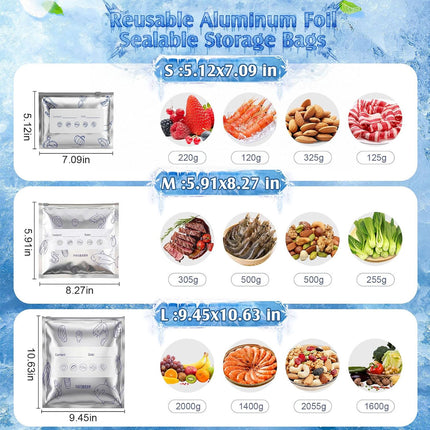 Aluminum Foil Freezer Storage Bags 100 Pack 3 Sizes