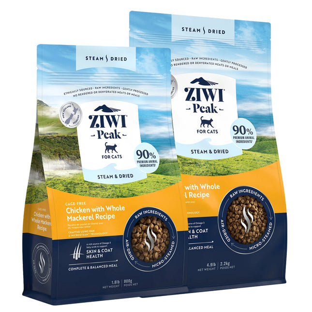 Ziwi Peak Steam Dried Cat Food Chicken with Whole Mackerel 800g or 2200g