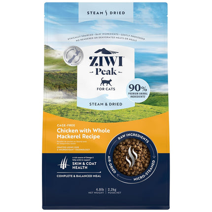 Ziwi Peak Steam Dried Cat Food Chicken with Whole Mackerel 800g or 2200g