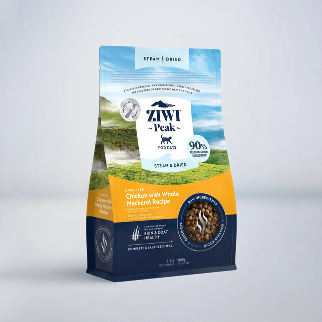 Ziwi Peak Steam Dried Cat Food Chicken with Whole Mackerel 800g or 2200g