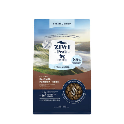 Ziwi Peak Steam Dried Dog Food Grass Fed Beef With Pumpkin
