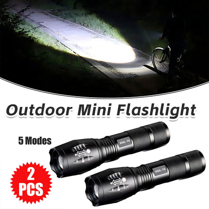 2PCS Tactical LED Flashlight Zoom Torch with 5 Modes Waterproof Outdoor Use