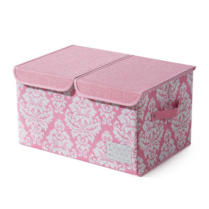 Large Foldable Cotton Linen Double Lid Storage Box Clothing Organizer for Dormitory