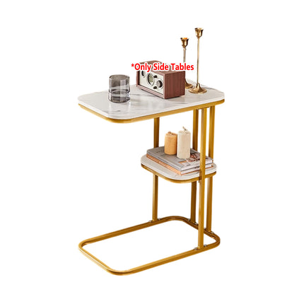 Modern Living Room Side Table 2 Tier with Rounded Corners Easy to Clean Sturdy