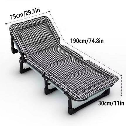 Portable Folding Bed with Adjustable Backrest and Houndstooth Fabric 190x75cm