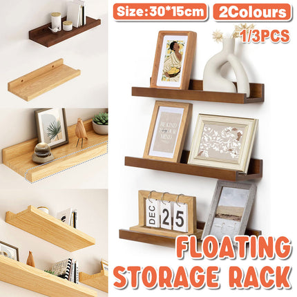 Wall Mounted Floating Storage Shelves Wood Rack Display Shelf Home Organization