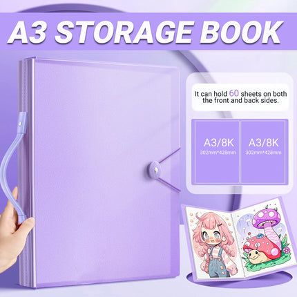 A3  8K Kids Drawing Book Storage Album Artwork Organizer Durable Collection