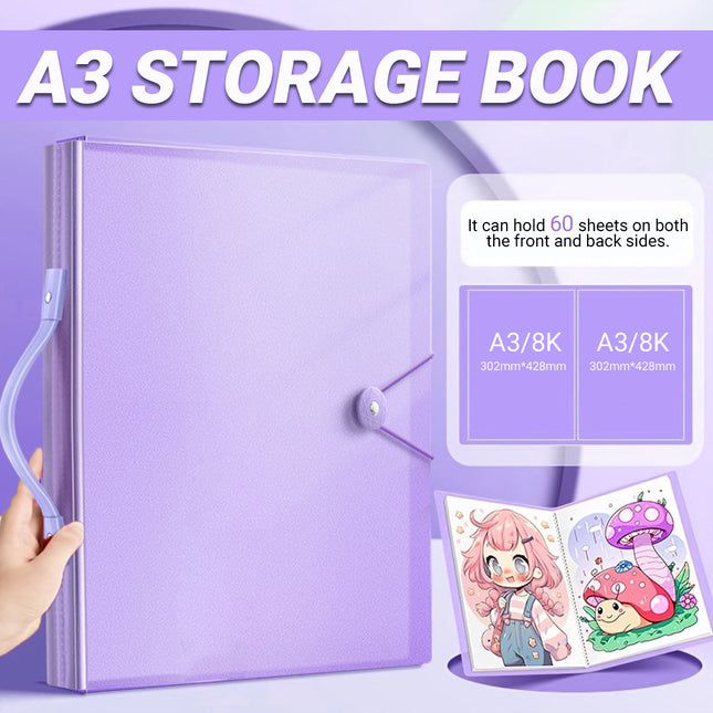 A3  8K Kids Drawing Book Storage Album Artwork Organizer Durable Collection