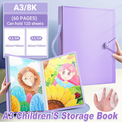 A3  8K Kids Drawing Book Storage Album Artwork Organizer Durable Collection