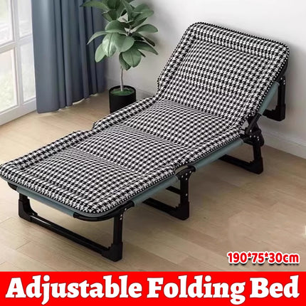 Portable Folding Bed with Adjustable Backrest and Houndstooth Fabric 190x75cm