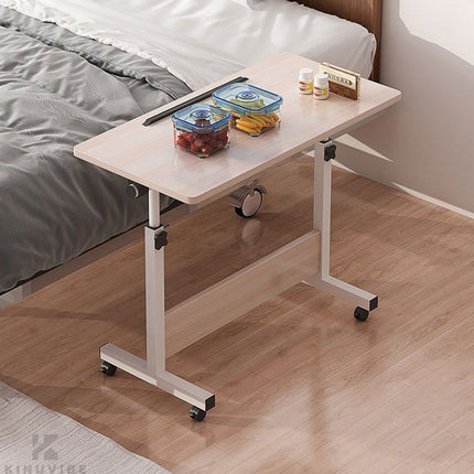 Moveable Foldable Table with Wheels Adjustable Height Space Saving Home Bedroom