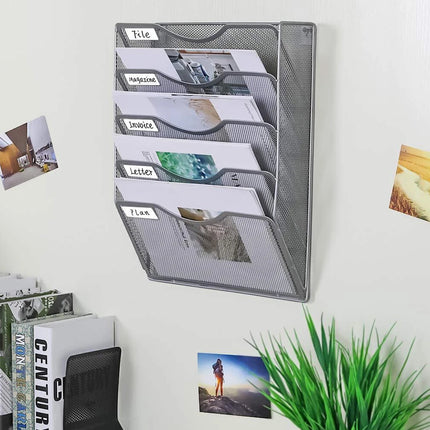 Wall-Mounted 5 Tier Metal File Storage Rack Document Holder Space Saving