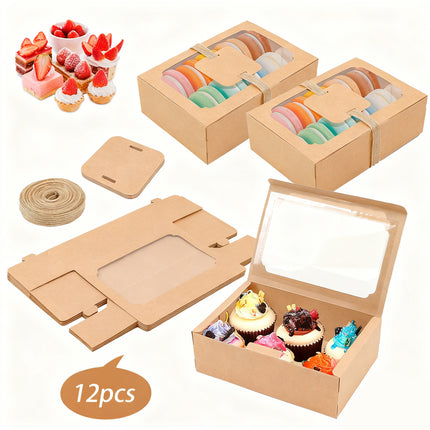 24PCS Kraft Candy Box with Clear Window Easy to Assemble Durable Gift Boxes