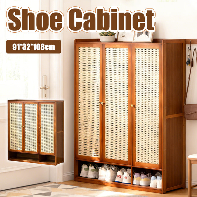 Home Entryway Bamboo Shoe Cabinet With Door Breathable Dustproof Space Saving