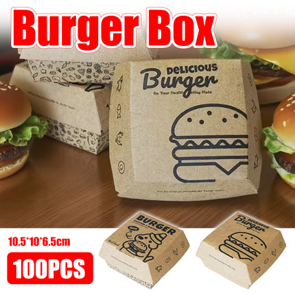 Kraft Burger Takeaway Box 100PCS Food Packaging Container With Vent Hole