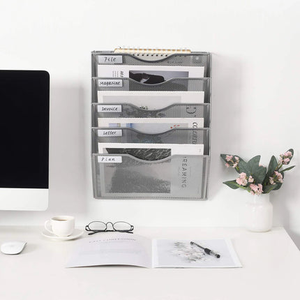 Wall-Mounted 5 Tier Metal File Storage Rack Document Holder Space Saving