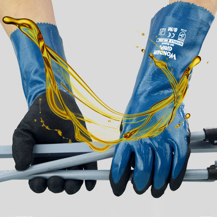 Heavy Duty Nitrile Coated Work Gloves 30cm Long Cuff Oil Resistant Anti Slip