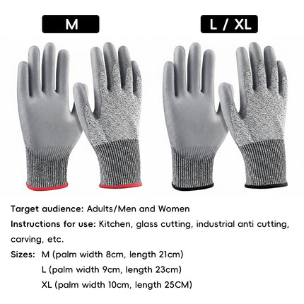 5 Pairs Cut Resistant Gloves PU Coated Safety Hand Protection for Kitchen Work