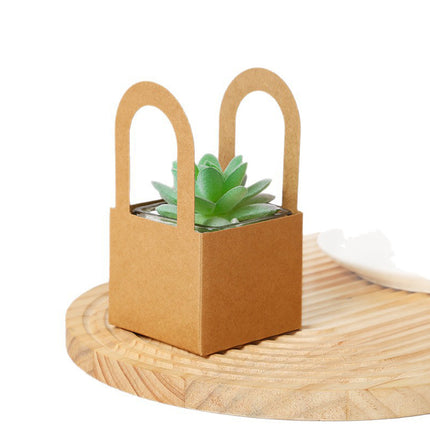 50 Pack Kraft Paper Gift Boxes with Handles Succulent Favour Boxes Party Packaging