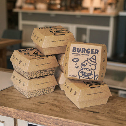 Kraft Burger Takeaway Box 100PCS Food Packaging Container With Vent Hole