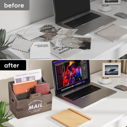 Wooden Storage Box Rectangular 3 Layer Durable for Home Office Desk Organiser